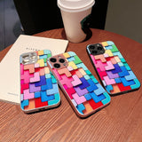 New colorful building block Glass Case For iPhone