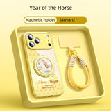 Year of the Horse Liquid glass Magnetic holder buckle lanyard Case for iPhone