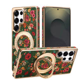Floral Pattern Cork-Texture Phone Case with 360° Rotating Stand For Samsung