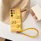 Cute Bowknot Down Jacket Wrist Strap Lanyard Case for Samsung Galaxy