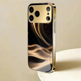 Luxury Black Gold Sand Streamer Glass Case For iPhone