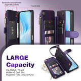 Wallet Multi-card Slot Zipper Kickstand Magnetic Flip Leather Case For Samsung