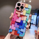 New colorful building block Glass Case For iPhone