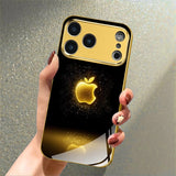 Electroplated glass phone case with golden apple pattern For iPhone