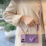 Sweet 3D Heart Crossbody Wallet Phone Case For iPhone