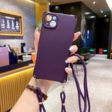 Four-Corner Drop-Proof Liquid Silicone Lanyard Phone Case for IPhone