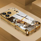 Gleaming Golden For Apple Pattern Tempered Glass Case For iPhone