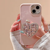 Creative Rhinestone Heart Stand Case For iPhone
