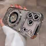 Magnetic Stand Rhinestone Glitter Case With Lens Film For iPhone