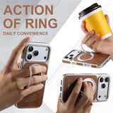 Rotating magnet ring folding stand leather magnetic phone case suitable For iPhone