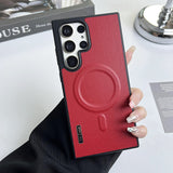 Luxury Matte Leather Magnetic Wireless Charge Case For Samsung Galaxy