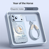 Year of the Horse Liquid glass Magnetic holder buckle lanyard Case for iPhone