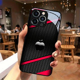 Black Carbon Fiber For Apple Pattern Glass Phone Case For iPhone