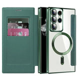 Magnetic Leather Card Clear Book Case For Samsung