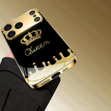 Queen Golden Crown Electroplated Glass Phone Case For iPhone