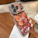 Original Orange Butterfly Glitter Clear Phone Case for iPhone
