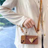 Sweet 3D Heart Crossbody Wallet Phone Case For iPhone
