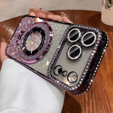 Magnetic Stand Rhinestone Glitter Case With Lens Film For iPhone