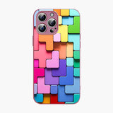 New colorful building block Glass Case For iPhone