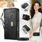 PU Leather Zipper Crossbody Flip Wallet Card Slot with 2 Lanyads Case For Samsung Galaxy