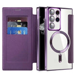 Magnetic Leather Card Clear Book Case For Samsung