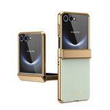 PU Leather Plating Hinge Full Protective Case For Samsung Galaxy Z Flip