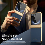 PU Leather Plating Hinge Full Protective Case For Samsung Galaxy Z Flip