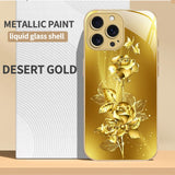 Gold Metallic Paint Glass Phone Case For iPhone