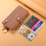 Wallet Flip  Leather Strap Card Slots Zipper Case for Samsung