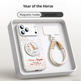 Year of the Horse Liquid glass Magnetic holder buckle lanyard Case for iPhone