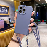 Four-Corner Drop-Proof Liquid Silicone Lanyard Phone Case for IPhone