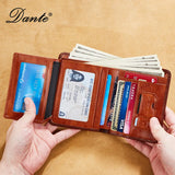 Dante Men's Genuine Leather Wallets RFID Anti-theft Brush Vertical Style Three Fold Retro Top Layer Cowhide Foreign Trade Purse