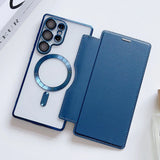 Flip Plating Clear Magnetic Fold Wallte Case For Samsung