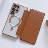 Flip Plating Clear Magnetic Fold Wallte Case For Samsung