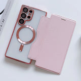 Flip Plating Clear Magnetic Fold Wallte Case For Samsung