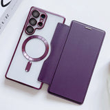 Flip Plating Clear Magnetic Fold Wallte Case For Samsung