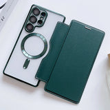 Flip Plating Clear Magnetic Fold Wallte Case For Samsung