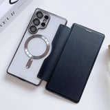 Flip Plating Clear Magnetic Fold Wallte Case For Samsung