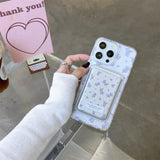 Floral Wireless Charge Wallet Card Holder Clear Case For iPhone