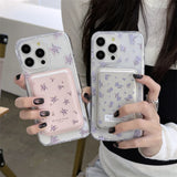 Floral Wireless Charge Wallet Card Holder Clear Case For iPhone