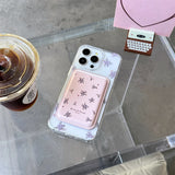 Floral Wireless Charge Wallet Card Holder Clear Case For iPhone