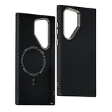 Hit Color Carbon Fiber Texture Metal Lens Wireless Charging Hard Case for Samsung Galaxy