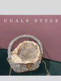Knitted Rhinestone Rope Clutch Purses Women Boutique Handmade Woven Shiny Crystal Hollow Out Metal Cage Handbags Wedding Party