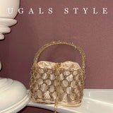 Knitted Rhinestone Rope Clutch Purses Women Boutique Handmade Woven Shiny Crystal Hollow Out Metal Cage Handbags Wedding Party