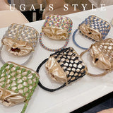 Knitted Rhinestone Rope Clutch Purses Women Boutique Handmade Woven Shiny Crystal Hollow Out Metal Cage Handbags Wedding Party