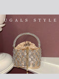 Knitted Rhinestone Rope Clutch Purses Women Boutique Handmade Woven Shiny Crystal Hollow Out Metal Cage Handbags Wedding Party