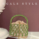Knitted Rhinestone Rope Clutch Purses Women Boutique Handmade Woven Shiny Crystal Hollow Out Metal Cage Handbags Wedding Party