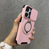 Luxury Armor Magnetic Bracket Slide Camera Protection Case For iPhone