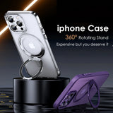 Magnetic 360°Rotation Stand With Ring Holder Frosted Transparent Case For iphone