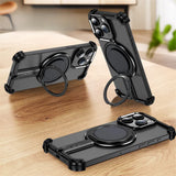 Aluminum Alloy Shockproof Magnetic Metal Rimless Stand Case For iPhone